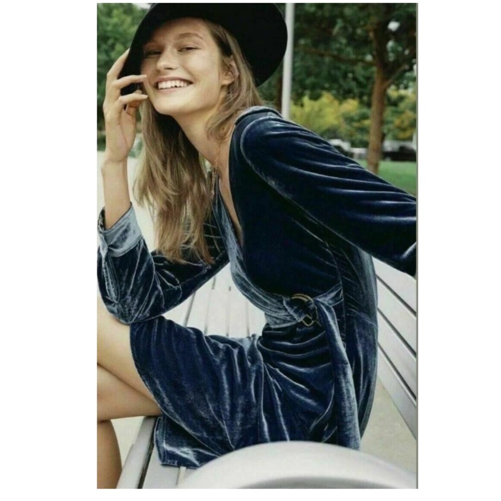 Anthropologie Velvet Shirt Dress NWT Blue Size 10 Petite Large Anthro